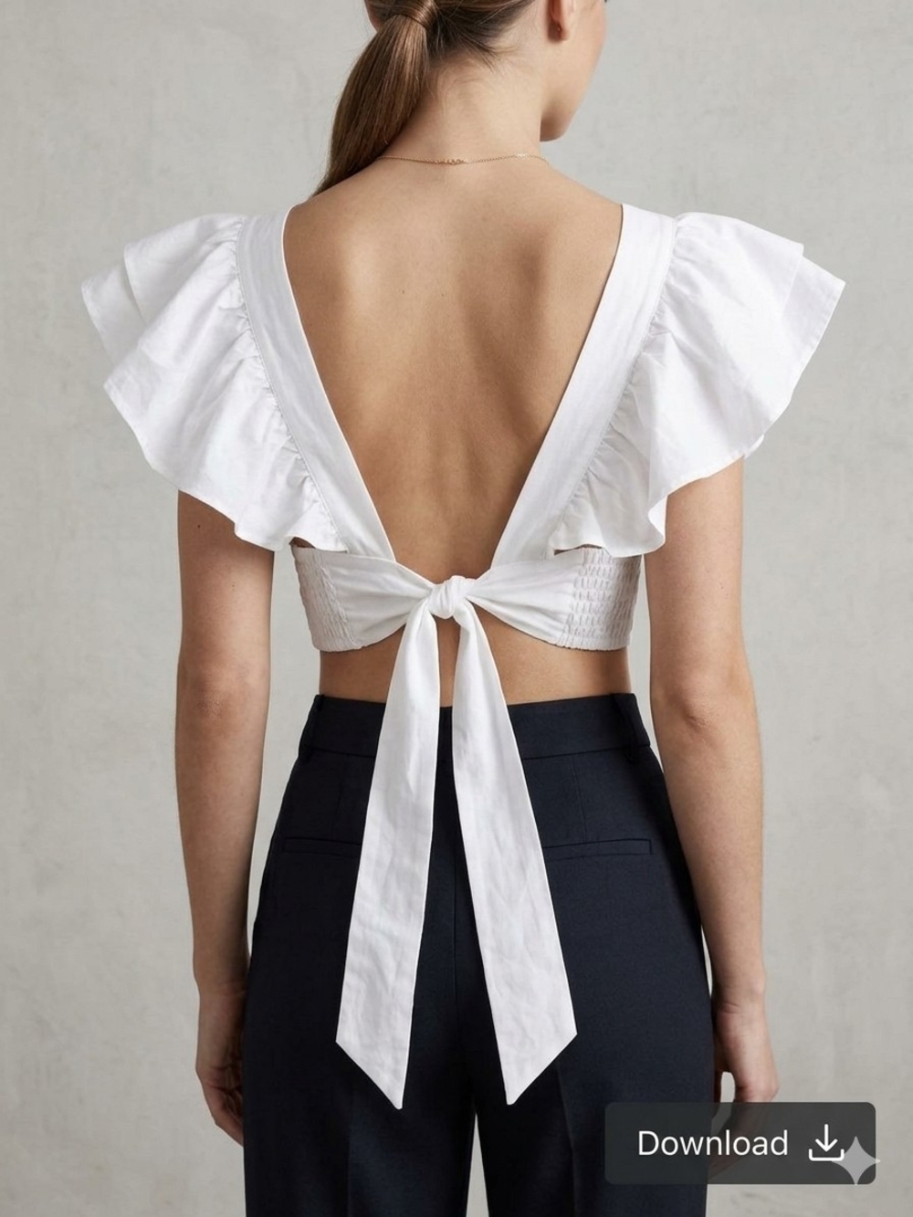 Cropped White Ruffle-Sleeve Square-Neck Top - Picture 2 of 2